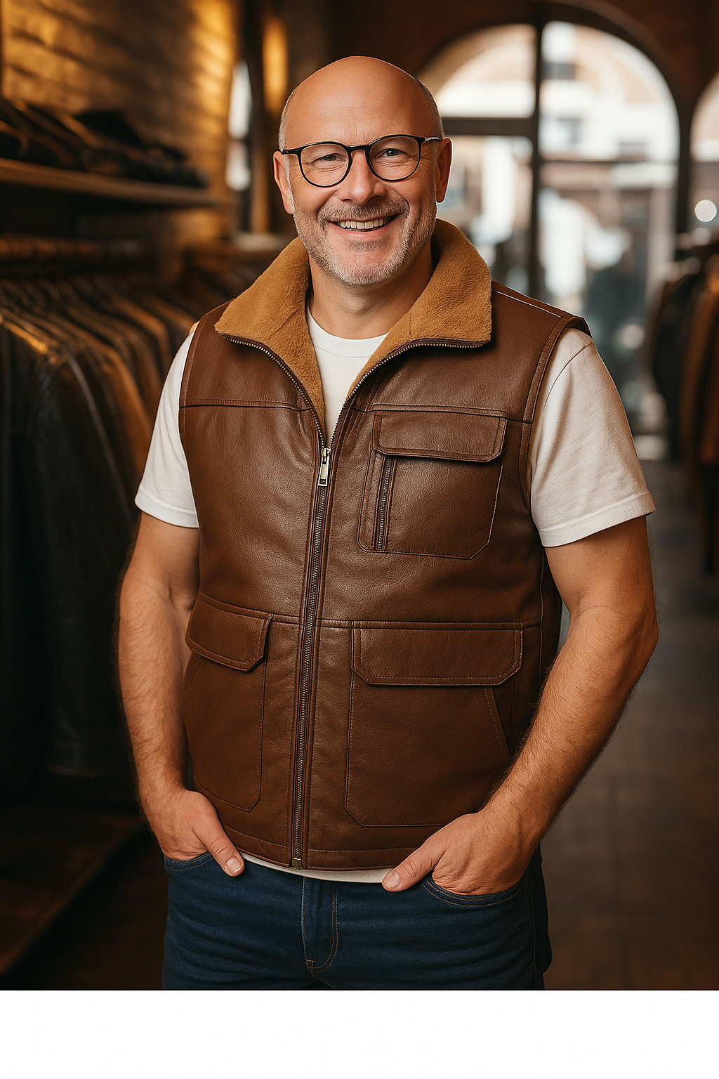 James's Warm Leather Vest with Zipper