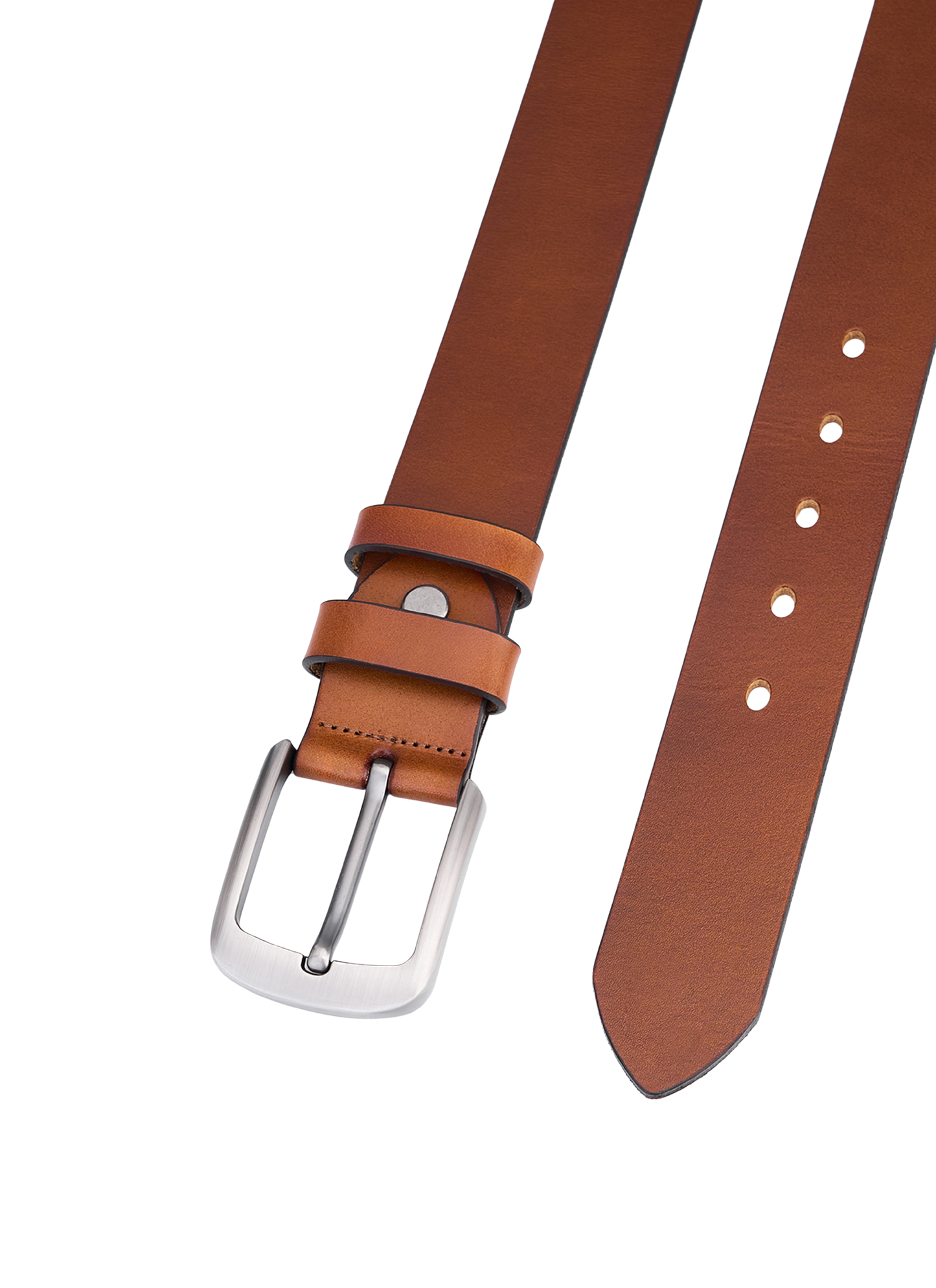 Stylish Round Leather Belt in Cognac β Full Leather, Durable Leather Belt for Men