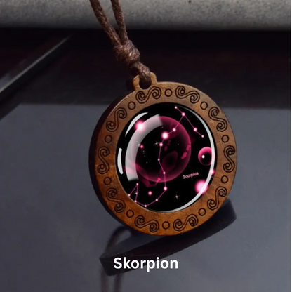 Zodiac Sign Necklace with Adjustable Genuine Leather Band