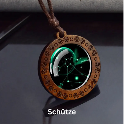 Zodiac Sign Necklace with Adjustable Genuine Leather Band