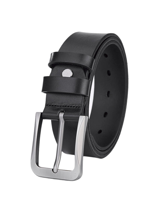 Luxury Full Leather Belt for Men - Black Leather - Durable and Elegant - Vintage Pattern for a Timeless Look
