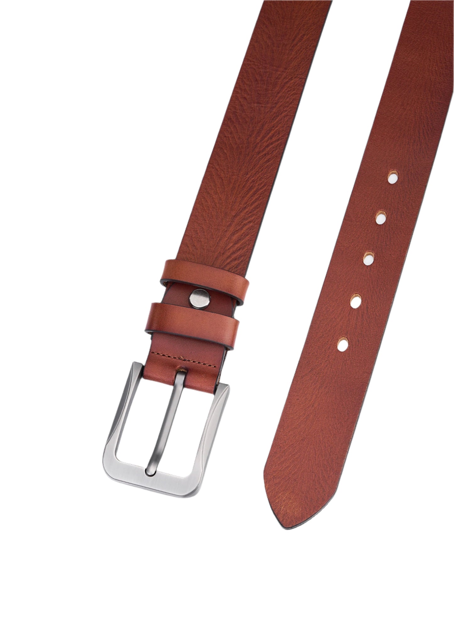 Luxury Round Leather Belt for Men - Full Leather with Vintage Pattern - Durable and Elegant Brown Leather Quality