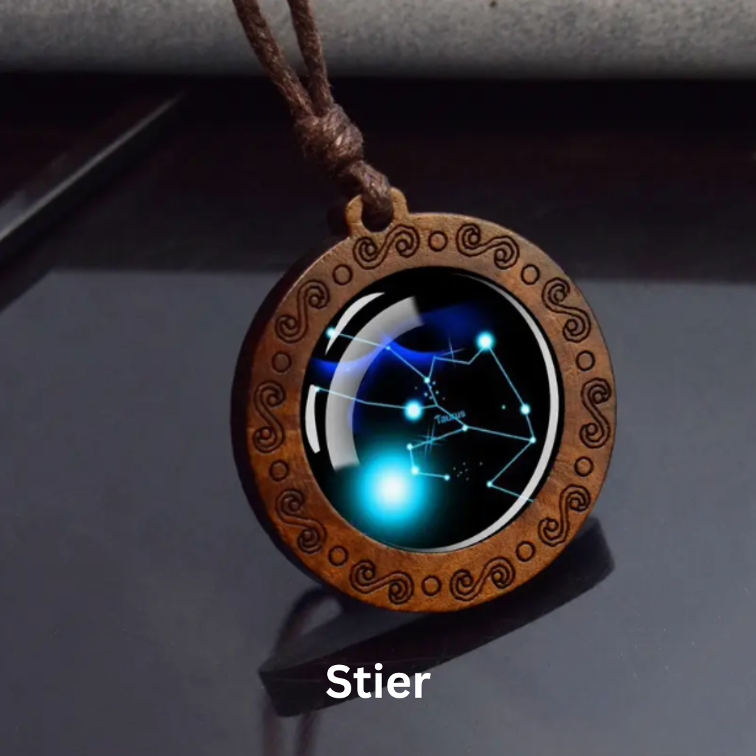 Zodiac Sign Necklace with Adjustable Genuine Leather Band