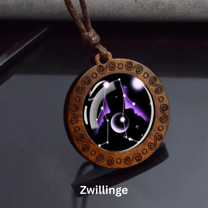 Zodiac Sign Necklace with Adjustable Genuine Leather Band
