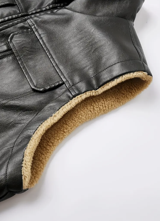 James's Warm Leather Vest with Zipper