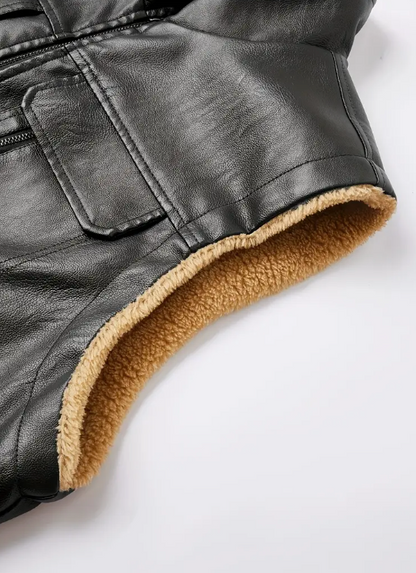 James's Warm Leather Vest with Zipper