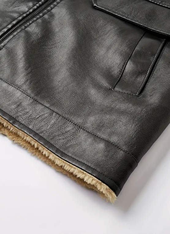 James's Warm Leather Vest with Zipper