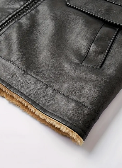 James's Warm Leather Vest with Zipper