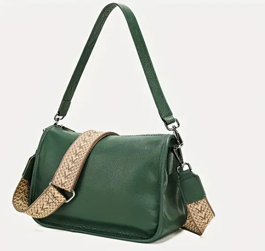 Leather Shoulder Bag - Adjustable Strap, Zipper