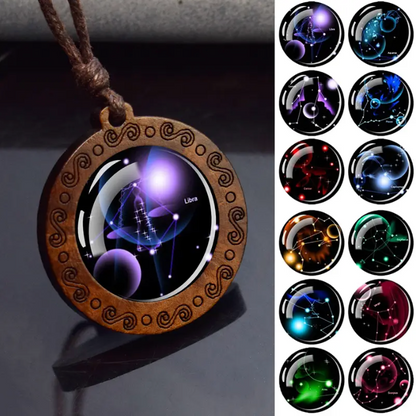 Zodiac Sign Necklace with Adjustable Genuine Leather Band