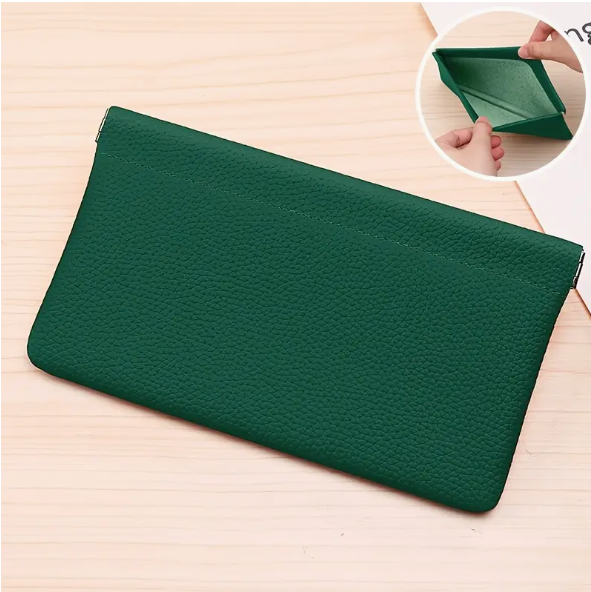 Self-Closing Leather Long Bag with Magnetic Closure