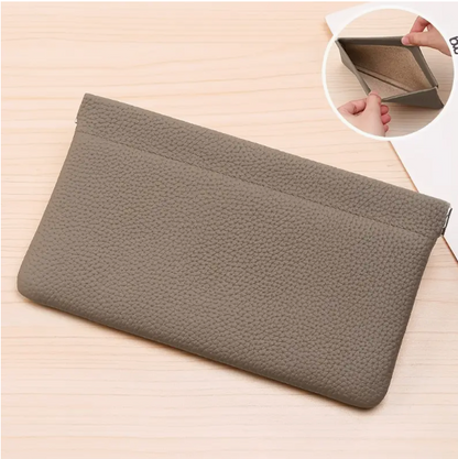 Self-Closing Leather Long Bag with Magnetic Closure