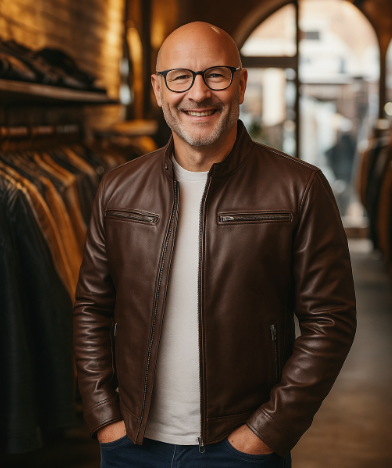 Casual Leather Jacket with Stand Collar