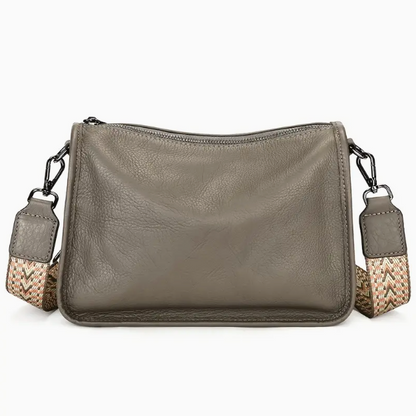 Leather Shoulder Bag - Adjustable Strap, Zipper