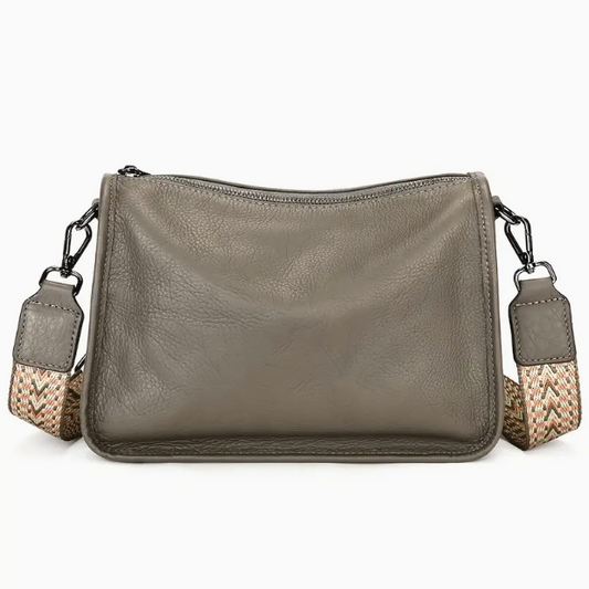 Leather Shoulder Bag - Adjustable Strap, Zipper