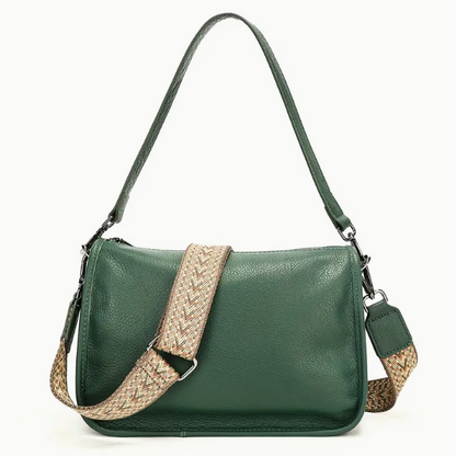 Leather Shoulder Bag - Adjustable Strap, Zipper