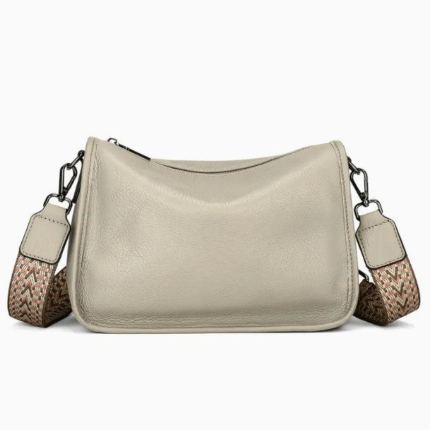 Leather Shoulder Bag - Adjustable Strap, Zipper
