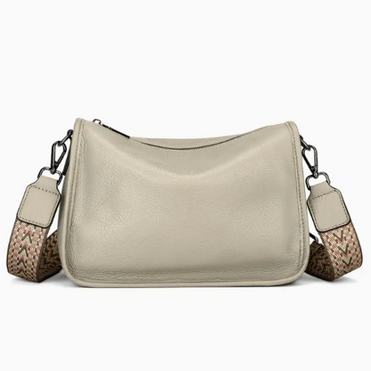 Leather Shoulder Bag - Adjustable Strap, Zipper