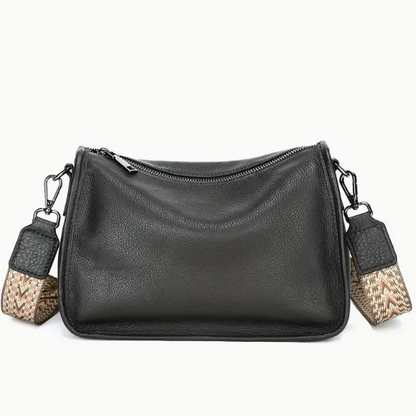 Leather Shoulder Bag - Adjustable Strap, Zipper