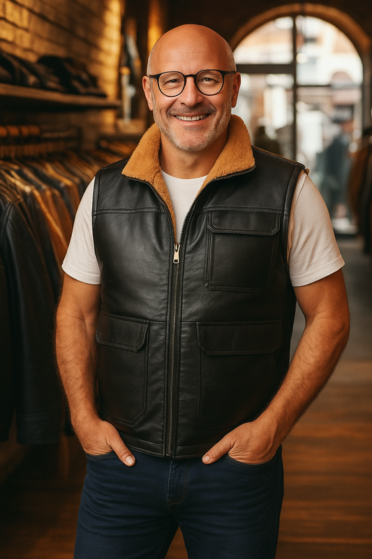 James's Warm Leather Vest with Zipper