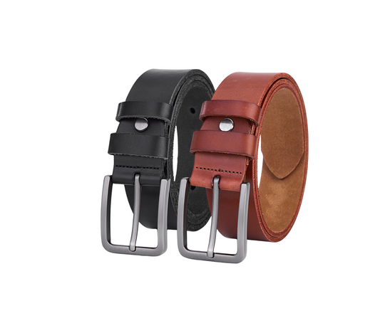 Set of 2 high-quality cowhide leather belts – black and brown – genuine leather & extremely durable – stylish leather belts for men