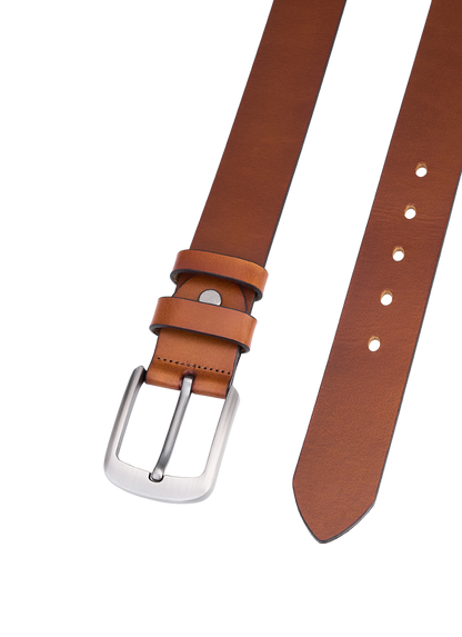 Stylish Round Leather Belt in Cognac – Full Leather, Durable Leather Belt for Men