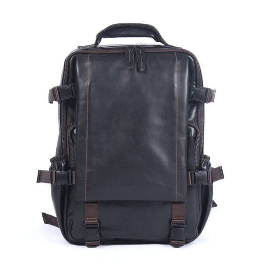 Men's Black Leather Backpack | ISAAC