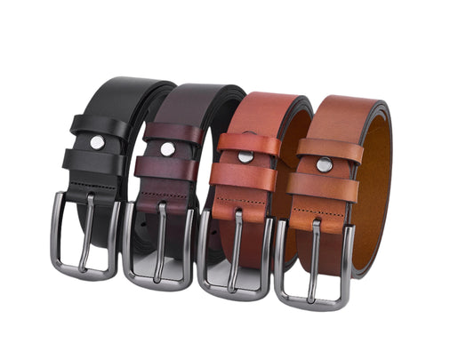 Set of 4 luxury round belts - full leather in dark brown - premium men's dress belts for a timeless style