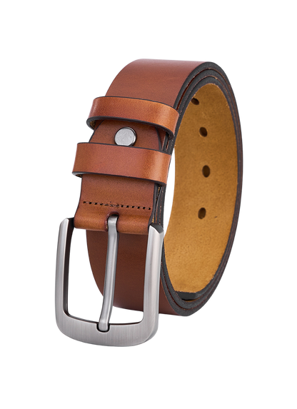 Stylish Round Leather Belt in Cognac – Full Leather, Durable Leather Belt for Men