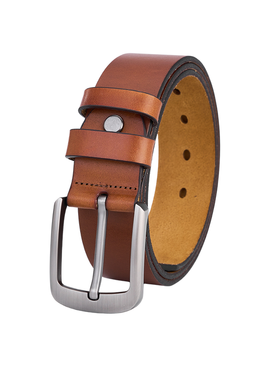 Stylish Round Leather Belt in Cognac – Full Leather, Durable Leather Belt for Men