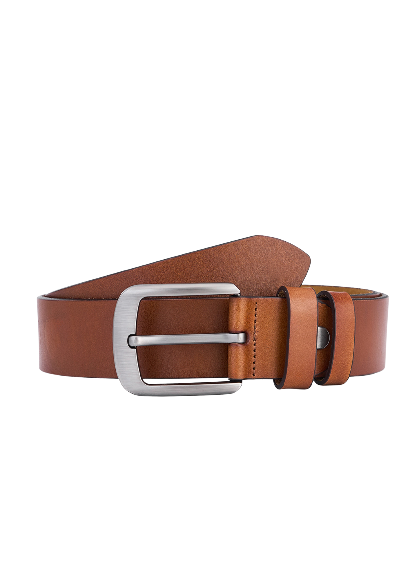 Stylish Round Leather Belt in Cognac – Full Leather, Durable Leather Belt for Men